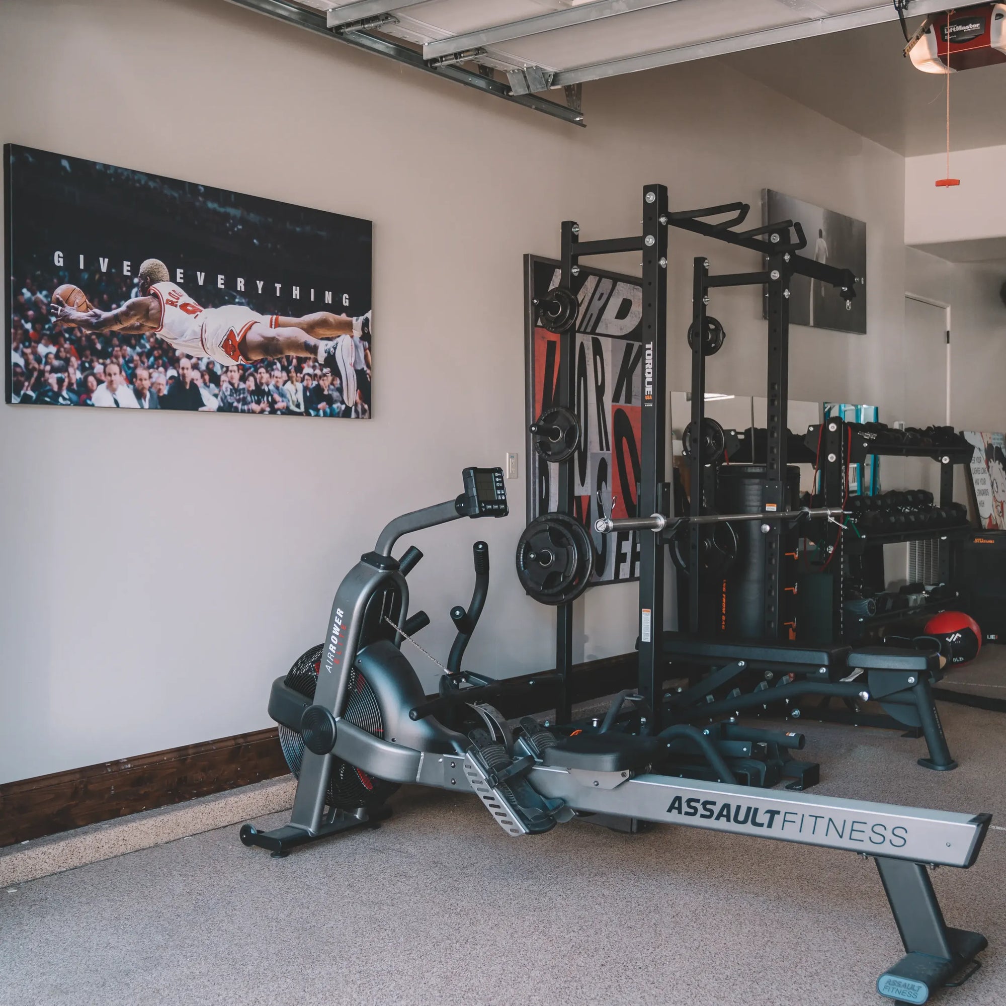 Garage Gym Outfitted with AssaultRower Elite and Other Torque Gym Equipment