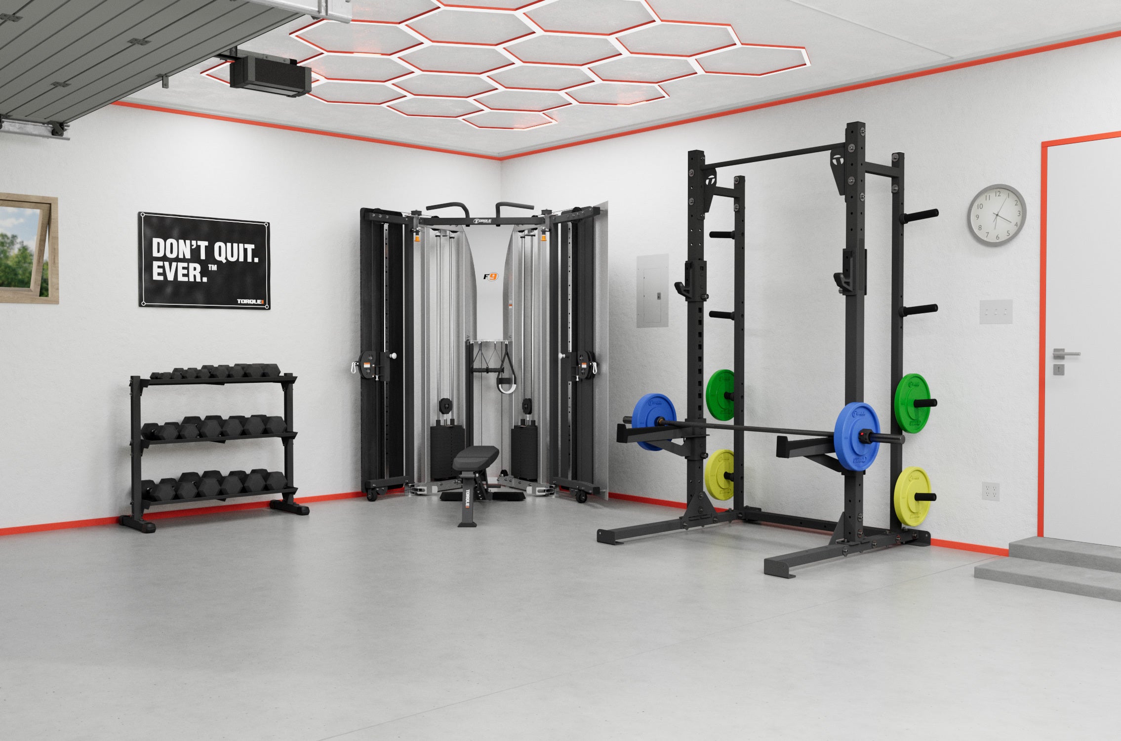 Torque Fitness High Squat Rack Ultimate Training Package, squat rack package with tall vertical storage and attachments with tall vertical storage.