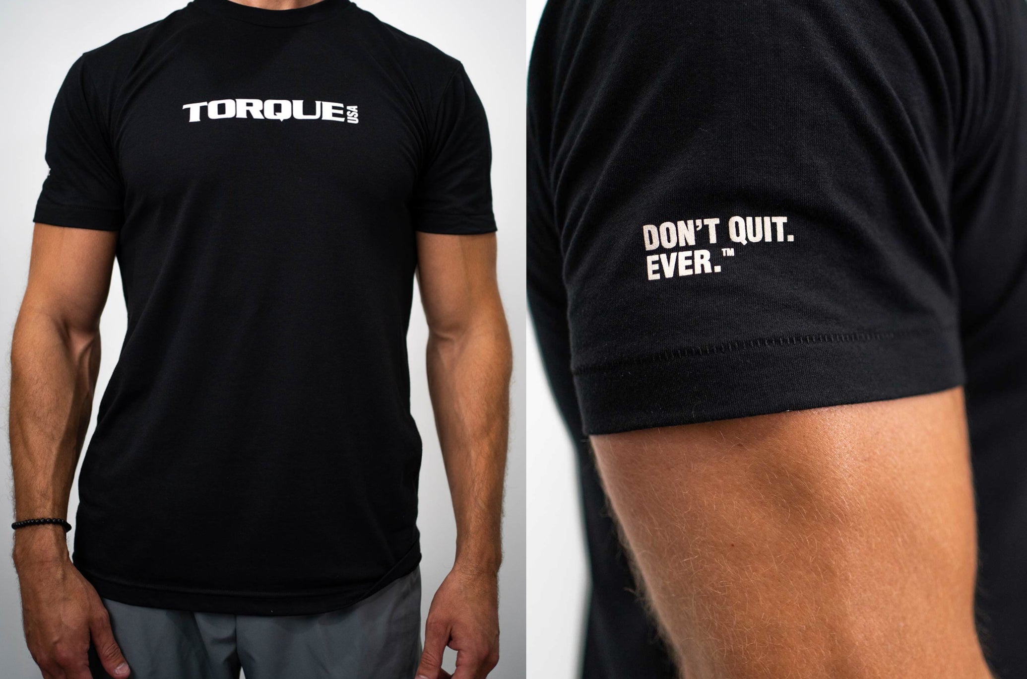Black Torque Gym T-Shirt With Don't Quit. Ever. Sleeve